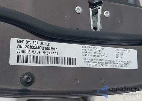 2023 Chrysler 300 Touring z USA, uszkodzony, nr VIN 2C3CCAAG5PH548947